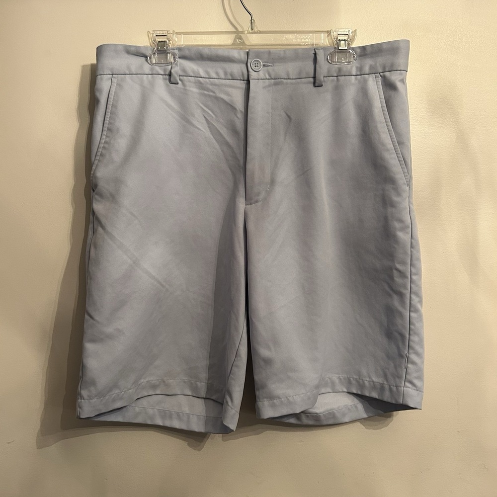 Greg Norman For Tasso Alba Men's Flat Front‎ Chino Golf Shorts Logo Blue 34